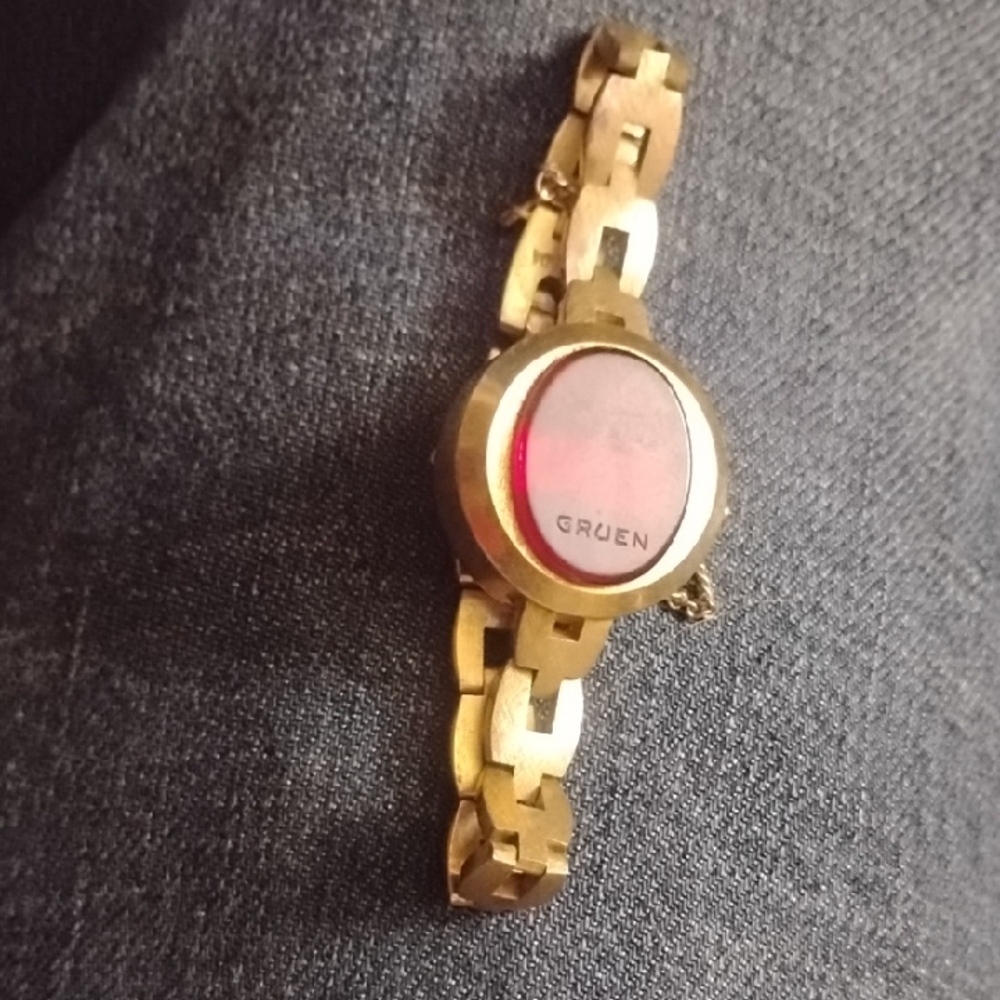Gruen Gold-Tone Watch with red digital face